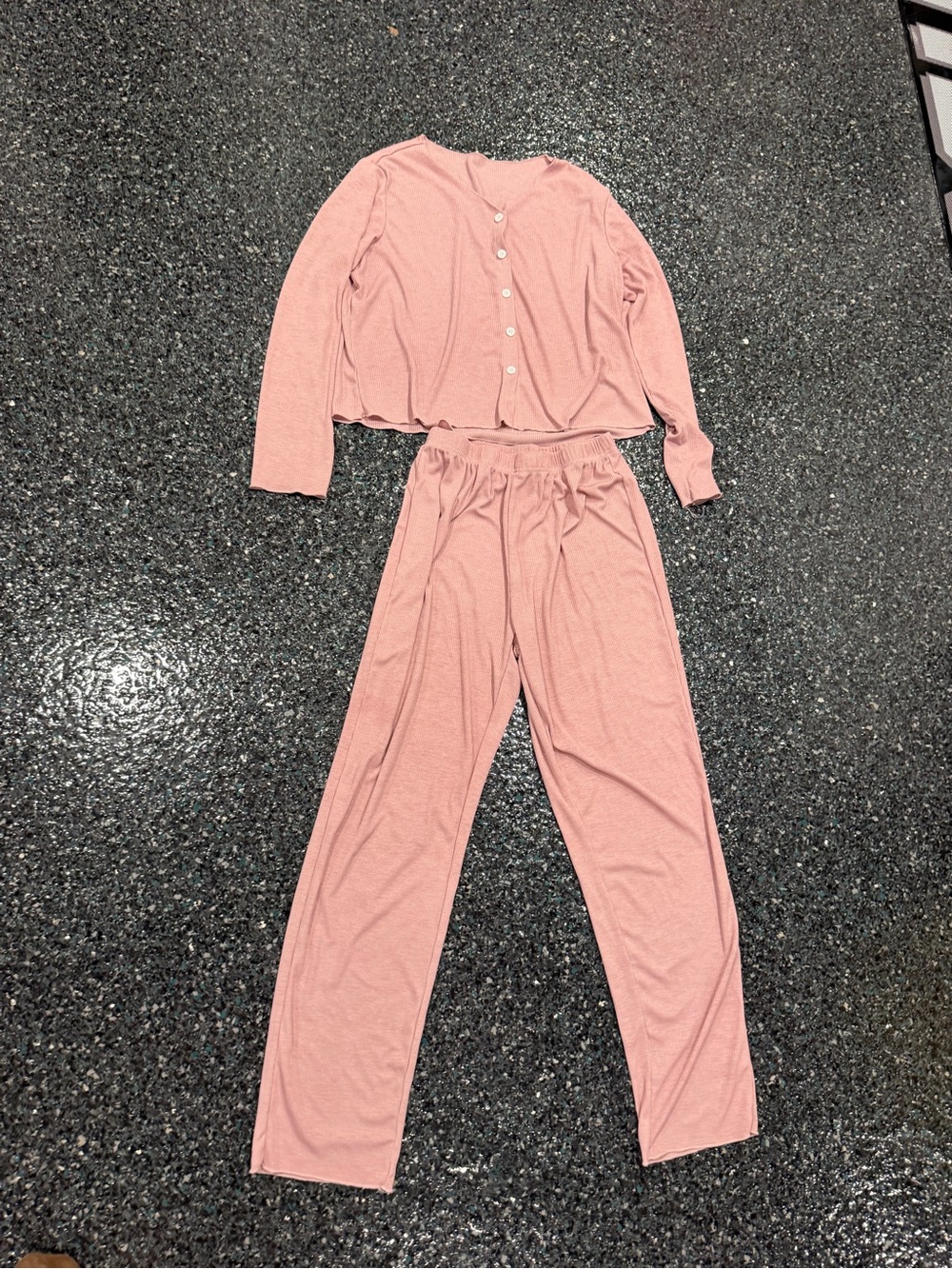 Pastel Pink Ribbed Women’s Medium Pajama Loungewear Set